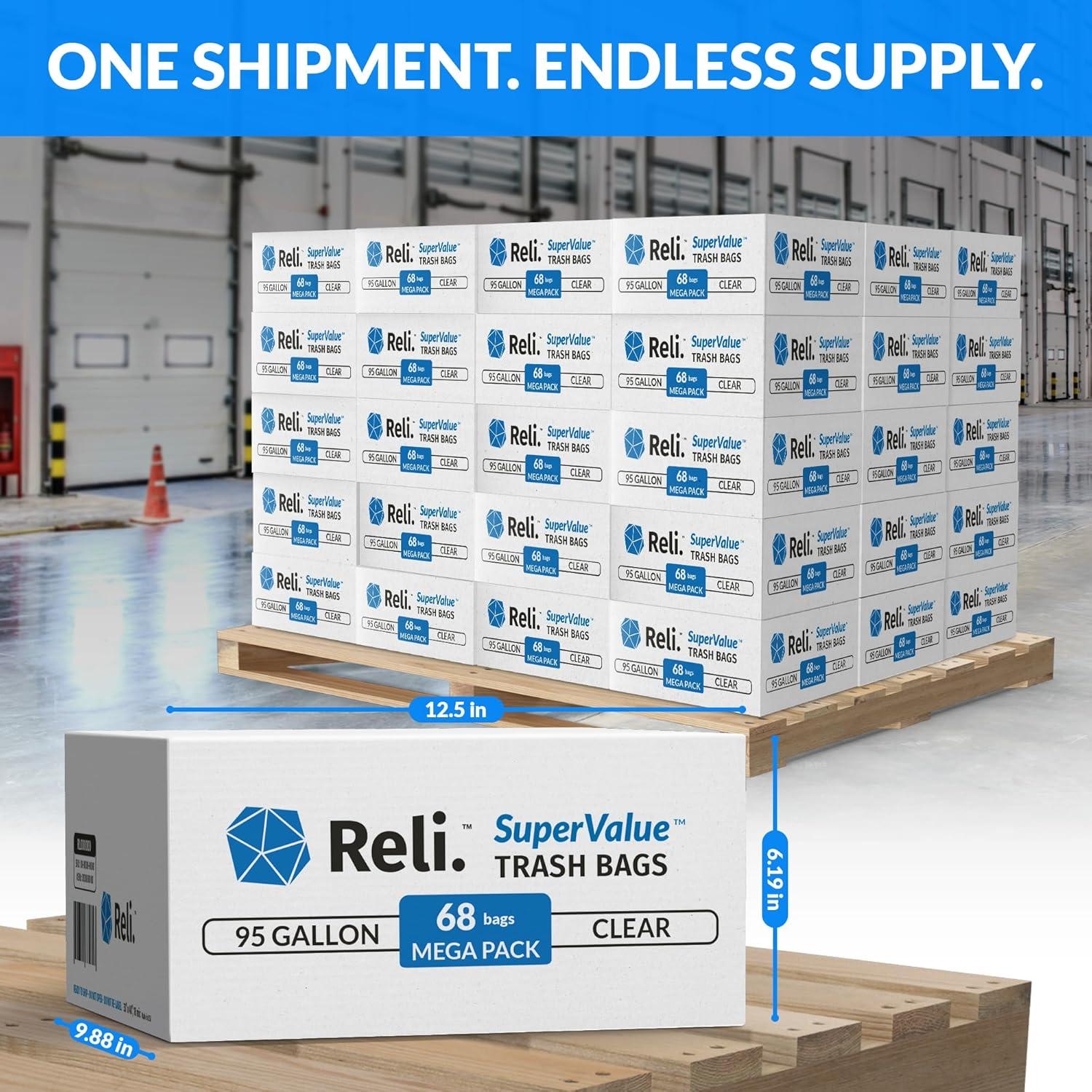 image:imageReli 95 Gallon Trash Bags Heavy Duty 3400 Total 68 BagsCase 50 CasesPallet Made in USA Clear