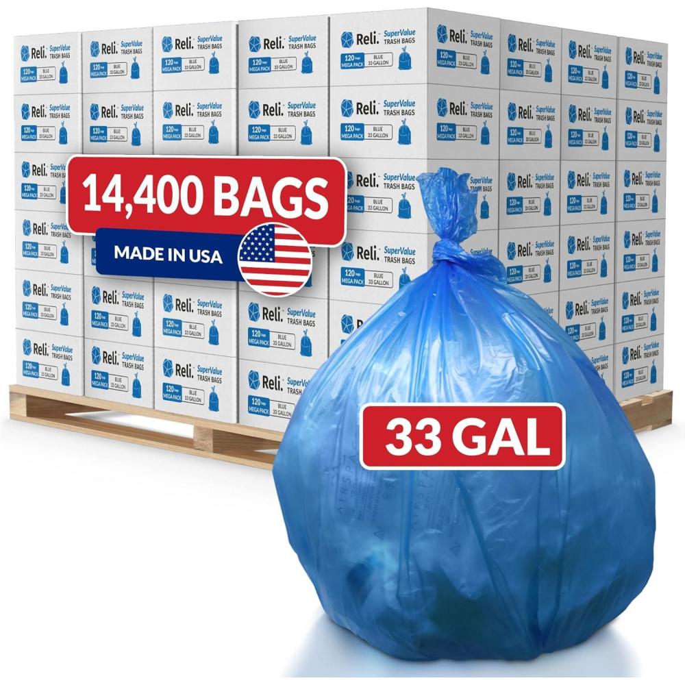 image:imageReli 33 Gallon Recycling Bags Heavy Duty 14400 Total 120 BagsCase 120 CasesPallet Made in USA Blue