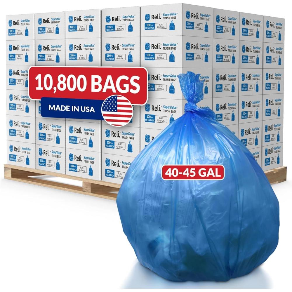 image:imageReli 4045 Gallon Recycling Bags Heavy Duty 10800 Total 100 BagsCase 108 CasesPallet Made in USA Blue