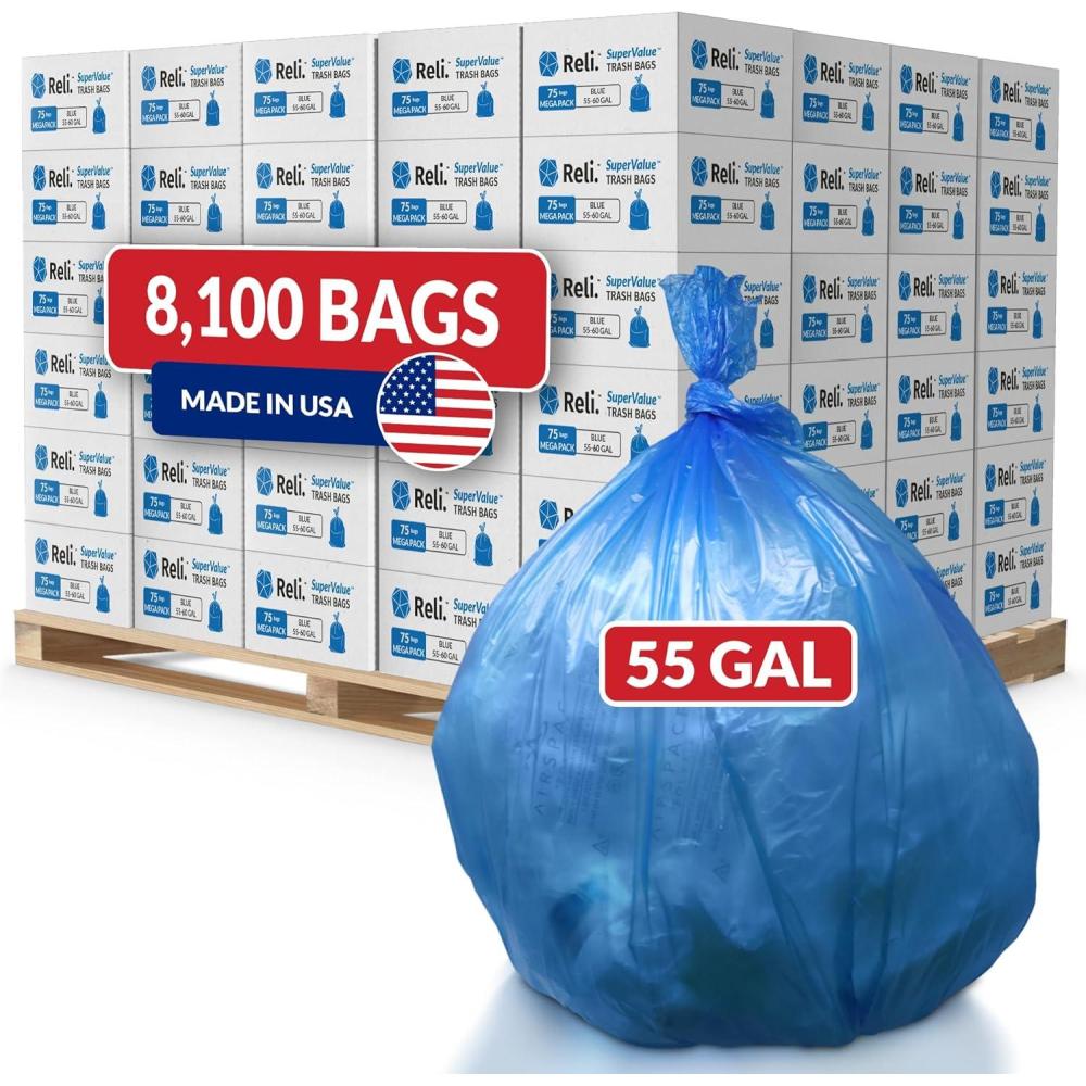 image:imageReli 5560 Gallon Recycling Bags Heavy Duty 8100 Total 75 BagsCase 108 CasesPallet Made in USA Blue