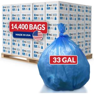 Reli. 33 Gallon Recycling Bags | Heavy Duty | 14,400 Total | 120 Bags/Case, 120 Cases/Pallet | Made in USA | Blue