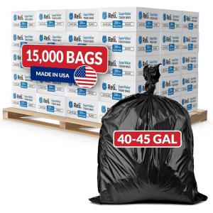 Reli. 40 to 45 Gallon Trash Bags | Heavy Duty | 15,000 Total | 250 Bags/Case, 60 Cases/Pallet | Made in USA | Black