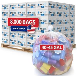 Reli. 40 to 45 Gallon Trash Bags | Heavy Duty | 8,000 Total | 50 Bags/Case, 160 Cases/Pallet | Made in USA | Clear