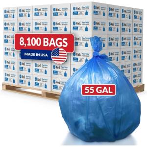 Reli. 55-60 Gallon Recycling Bags | Heavy Duty | 8,100 Total | 75 Bags/Case, 108 Cases/Pallet | Made in USA | Blue