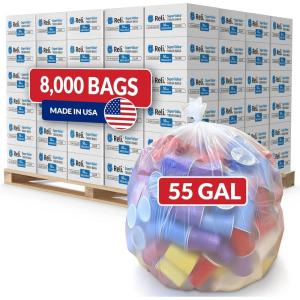 Reli. 55-60 Gallon Trash Bags | Heavy Duty | 8,000 Total | 50 Bags/Case, 160 Cases/Pallet | Made in USA | Clear