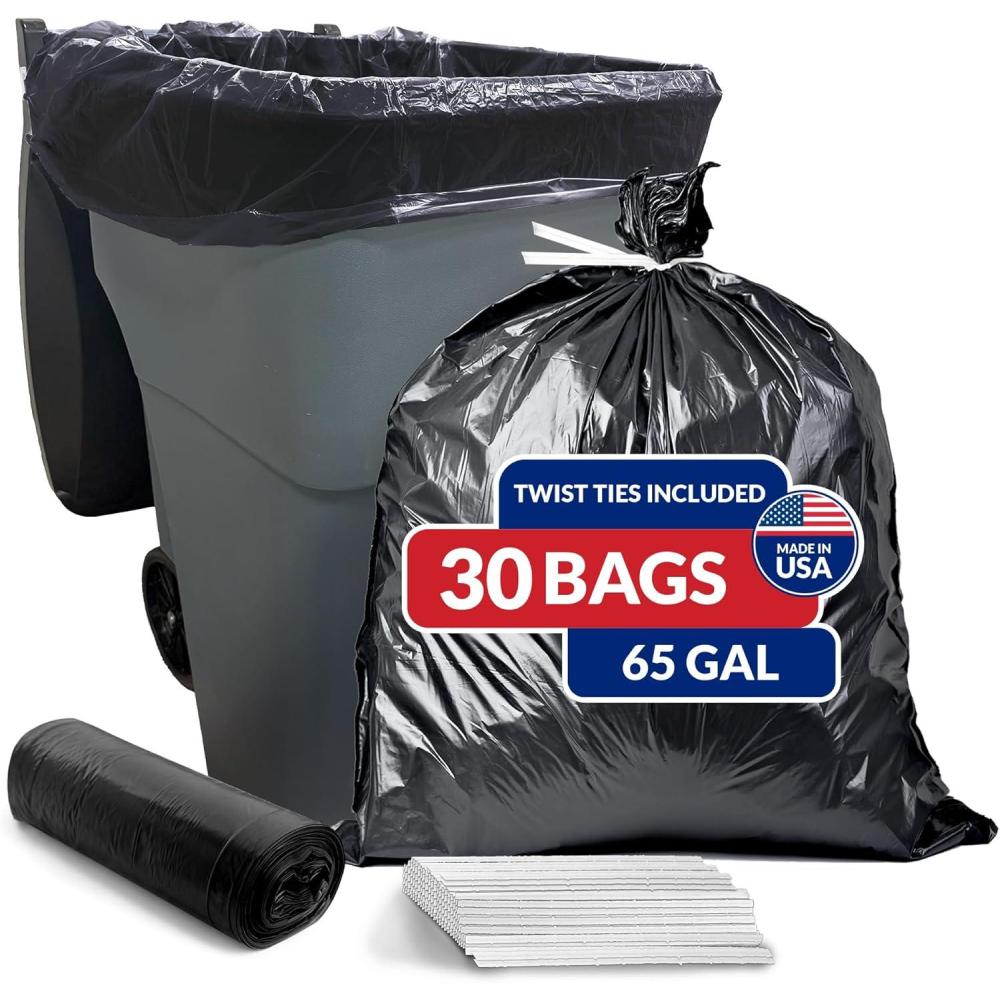 image:imageReli 65 Gallon Trash Bags 30 Count  Black  Twist Ties Included  Extra Tough LeakProof Heavy Duty Garbage Bags  Ideal for Large Clean Ups