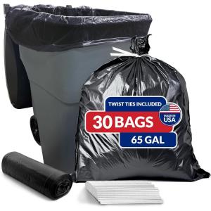 Reli. 65 Gallon Trash Bags (30 Count) | Black | Twist Ties Included | Extra Tough, Leak-Proof, Heavy Duty Garbage Bags | Ideal for Large Clean Ups