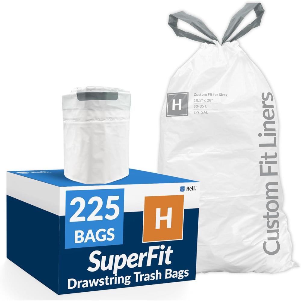 image:imageReli SuperFit Code H 225 Count  Compatible with Simplehuman Code H  Custom Fit Liners  Drawstring Trash Bags  3035 Liter  89 Gallon  White  Roll Pack
