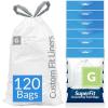 Reli. SuperFit Code G (120 Count) | Compatible with Simplehuman Code G | Dispenser Pack Custom Fit Liners | Drawstring Trash Bags | 30 Liter / 8 Gallon | White