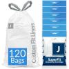 Reli. SuperFit Code J (120 Count) | Compatible with Simplehuman Code J | Dispenser Pack Custom Fit Liners | Drawstring Trash Bags | 30-45 Liter / 8-12 Gallon | White
