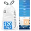 Reli. SuperFit Code Q (120 Count) | Compatible with Simplehuman Code Q | Dispenser Pack Custom Fit Liners | Drawstring Trash Bags | 50-65 Liter / 13-17 Gallon | White