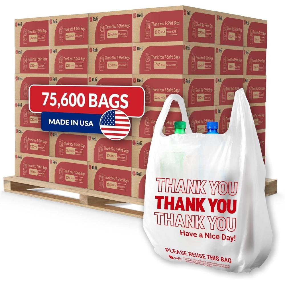image:imageReli Plastic Thank You Bags 115 x 65 x 21 Strong Handles 75600 Total 1050 BagsCase 72 CasesPallet White