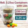 Reli. 3.25 oz Small Containers with Lids (250 Sets) | Jello Shot Cups with Lids | Clear Plastic Condiment Containers | 3 oz Portion Cup | 3oz Sauce