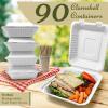 Reli. Compostable Clamshell To-Go Containers (90 Pack), 8×8 Inch | 1 Compartment | Disposable Take Out Food Containers/To Go Boxes | Biodegradable To Go Containers | Bagasse Clam shell | White 8×8