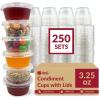 Reli. 3.25 oz Small Containers with Lids (250 Sets) | Jello Shot Cups with Lids | Clear Plastic Condiment Containers | 3 oz Portion Cup | 3oz Sauce