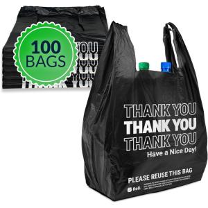 Reli. Thank You Plastic Bags | 100 Pack | (11.5″ x 6.5″ x 21″), Black | Plastic Bags with Handles | Ideal for Grocery, Shopping, Food Take Out, Restaurants, Small Business