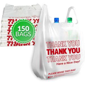 Reli. Thank You Plastic Bags | 150 Pack | (11.5″ x 6.5″ x 21″), White | Plastic Bags with Handles | Ideal for Grocery, Shopping, Food Take Out, Restaurants, Small Business