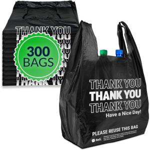 Reli. Thank You Plastic Bags | 300 Pack | (11.5″ x 6.5″ x 21″), Black | Plastic Bags with Handles | Ideal for Grocery, Shopping, Food Take Out, Restaurants, Small Business
