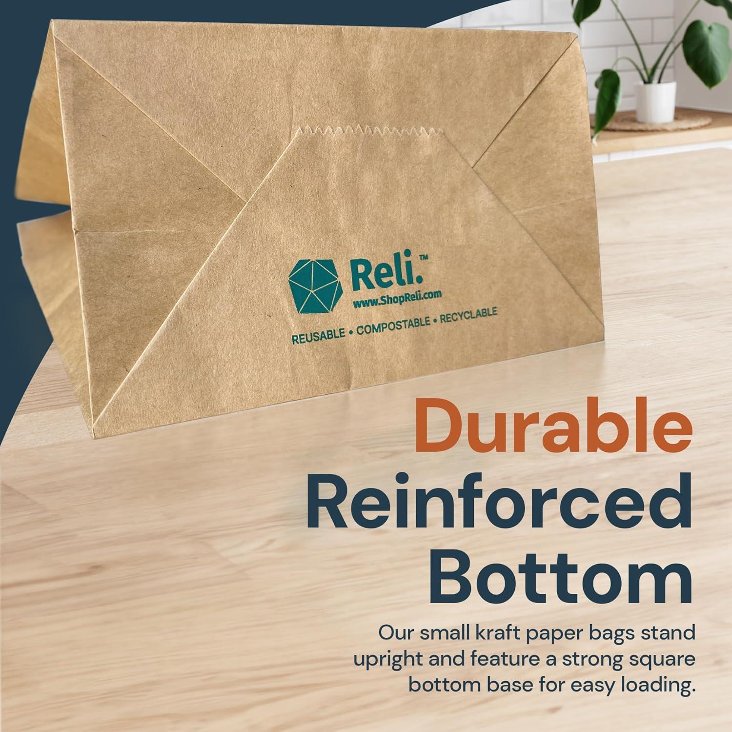 image:imageReli 525x325x8 in Small Paper Bags with Handles 110 Pack Kraft Brown Paper Bags with Flat Handles Bulk Ideal for Gifts Retail Shopping Merchandise Crafts