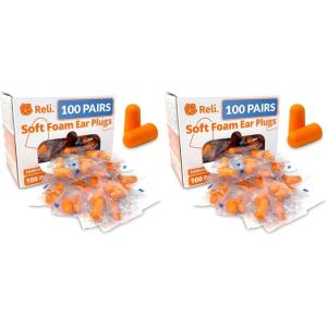Reli. Foam Ear Plugs (100 Pairs Bulk), Individually Wrapped | 31 dB NRR | Disposable Foam Ear Plugs for Sleeping Noise Cancelling | Blocks Loud Noises for Snoring, Concerts, Travel (Peach)(1 Count (Pack of 200))