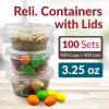 Reli. 3.25 oz Condiment Containers with Lids (100 sets) | Ideal for Sauce, Souffle, Samples, Jello Shot Cups | Disposable, BPA-Free Plastic | Small Containers 3.25oz, Bulk