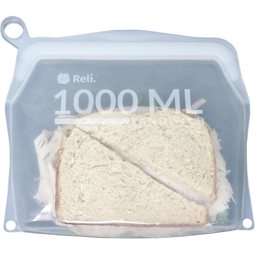 image:imageReli Reusable Silicone Bag 1 Pack  Sandwich 1000 ml Clear  Silicone Bag for Food Storage  Reusable Food Storage for Meal Prep  LeakProof DishwasherFreezer Safe
