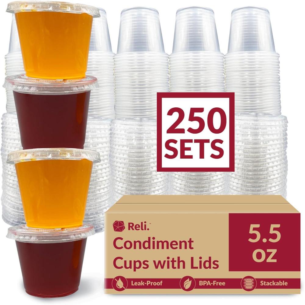 image:imageReli 55 oz Small Containers with Lids 250 Sets  Jello Shot Cups with Lids  Clear Plastic Condiment Containers  5 oz Portion Cup  5oz Sauce