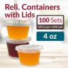 Reli. 4 oz Condiment Containers with Lids (100 sets) | Ideal for Sauce, Souffle, Samples, Jello Shot Cups | Disposable, BPA-Free Plastic | Small Containers 4oz, Bulk