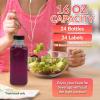 Reli. Plastic Juice Bottles [24 Bulk Pack, 16 oz] Square 16 oz Plastic Bottles with Caps & Sticker Labels | Clear, Empty for Drinks 16oz | Disposable, Reusable Containers for Juicing, Smoothies(24)