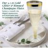 Reli. Plastic Champagne Flutes (50 Pack, 4.5oz) Gold Rim & Glitter | Disposable Champagne Flutes for Champagne, Mimosa, Cocktail, Wedding | BPA-Free Plastic Champagne Glasses Disposable, Shatterproof