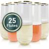 Reli. Champagne Flutes Plastic | 25 Pack | 9 oz – Gold Rim Clear | Stemless Premium Plastic Champagne Flutes | Party-Perfect for Celebrations(25)