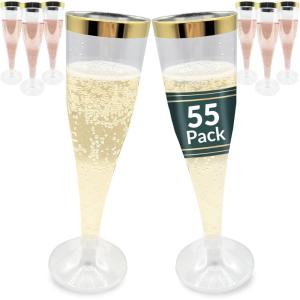Reli. Champagne Flutes Plastic | 55 Pack | 4.5 oz – Gold Rim Clear | Premium Plastic Champagne Flutes | Party-Perfect for Celebrations