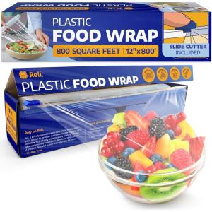 Reli. Plastic Wrap for Food (12″ x 800 SQ. FT.) Cling Wrap with Slide Cutter | Clear, Kitchen Use Plastic Cling Film for Food Service | Microwave Safe