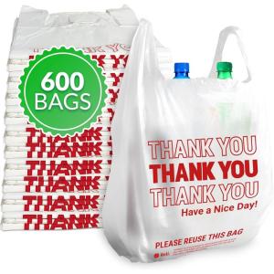 Reli. Thank You Bags | 600 Pack | White Thank You Plastic Bags with Handles | Ideal for Grocery, Shopping, Food Take Out, Restaurants, Small Business (11.5″ x 6.5″ x 21″)