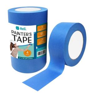 Reli. Painter’s Tape, Blue | 4 Rolls | 2″ x 55 Yards Per Roll (220 Yards Total) | Blue Tape/Painters Tape 2 Inch Wide | Painting/Masking for Walls, Glass, Wood Trim, Multi-Surface(4)