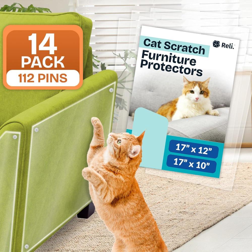 image:imageReli Cat Scratch Furniture Protector 14 Pack wPins XL  Cat Couch Protector from Claws  Clear Plastic Anti Scratch Furniture Shield for Sofa
