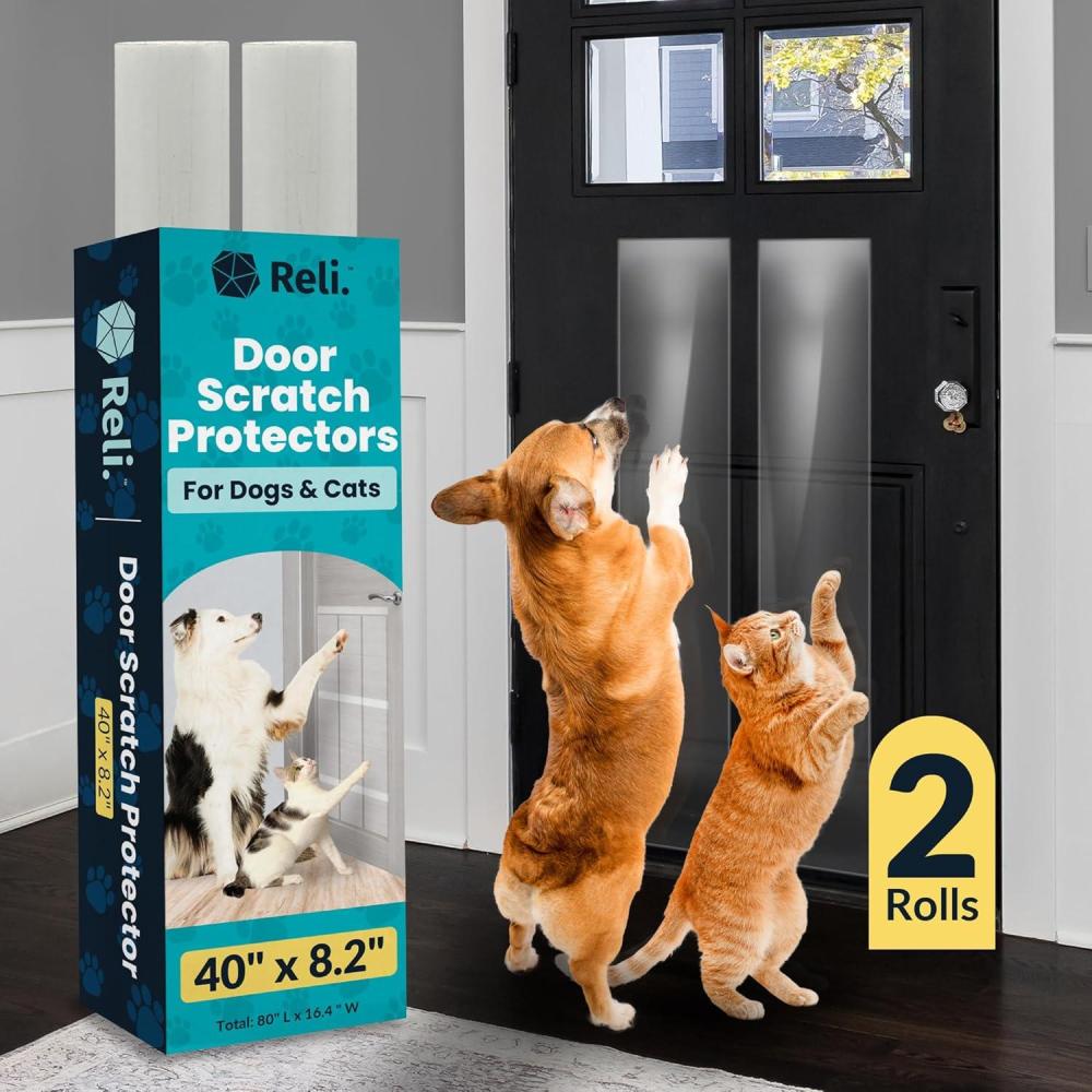 image:imageReli Door Protector from Dog Scratching 2 Pack 40 x 82 AntiScratch Door Protector for Cats amp Dogs Clear Durable AntiScratch Shield from Pet Scratching