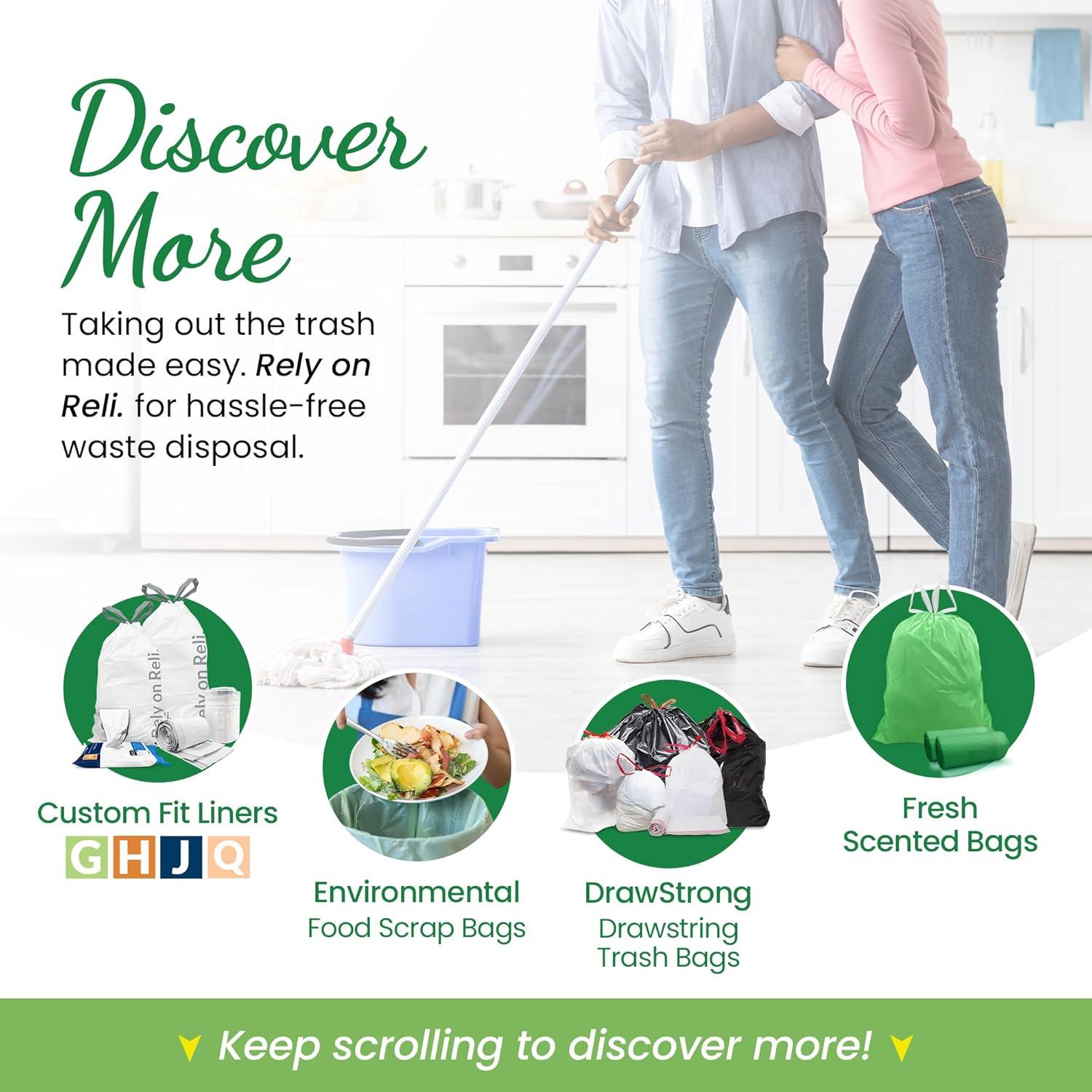 image:imageReli 4 Gallon Trash Bags Drawstring 50 Count Citrus Scented Small Trash Bags Garbage Liners for Bathroom Can 2 Gal 3 Gallon 4 Gal Small Can Liners Green