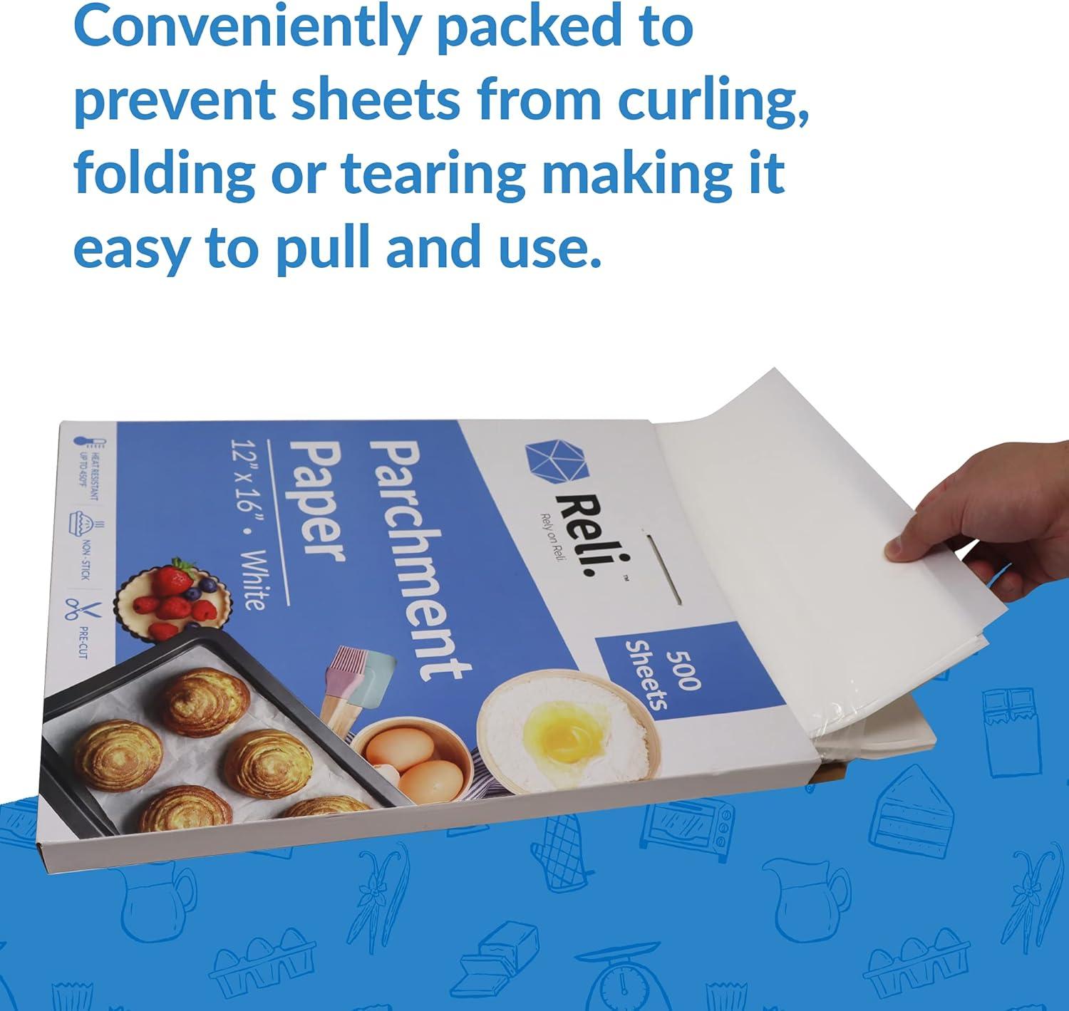 image:imageReli 500 Pcs Parchment Paper Sheets 12x16 in White NonStick PreCut Pan Liners Baking Air Fryer Grilling1