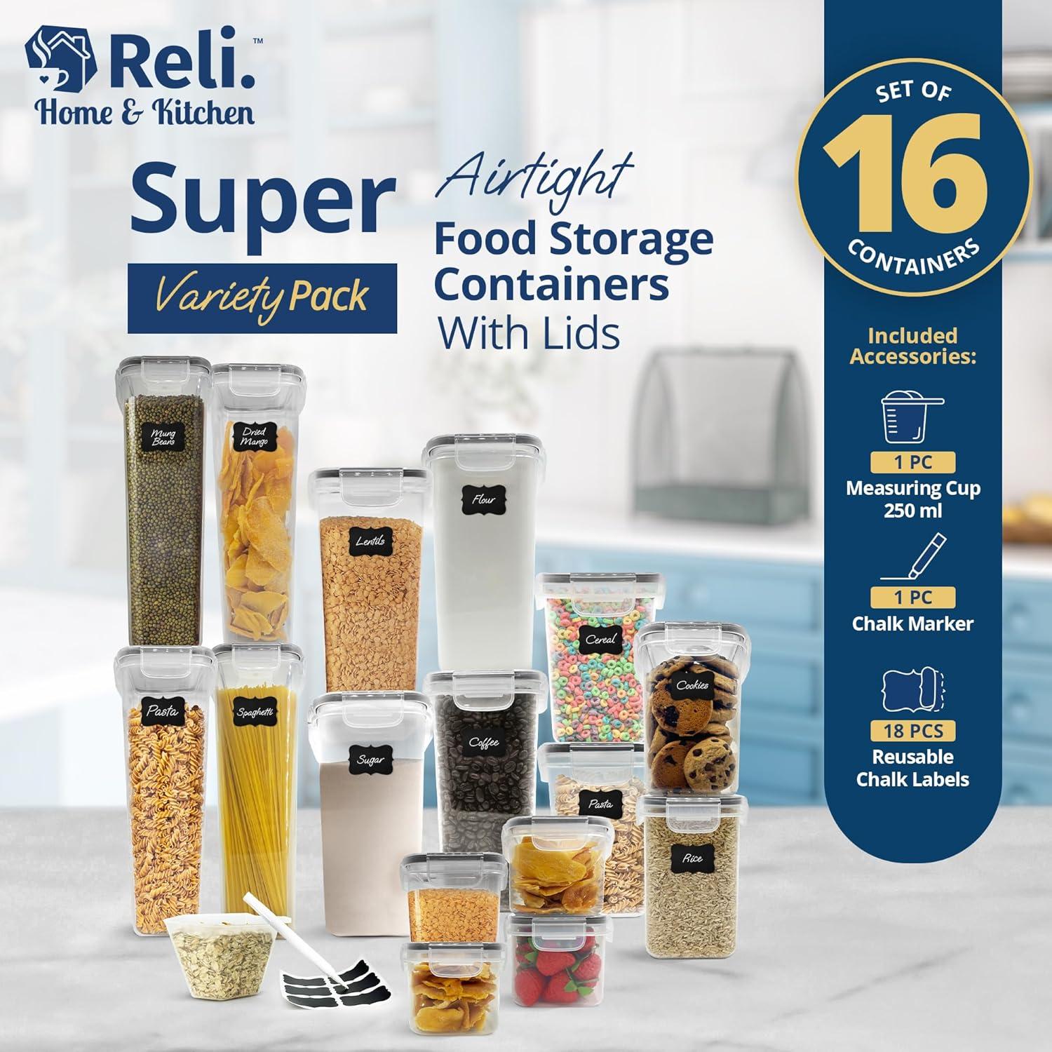 image:imageReli Airtight Food Storage Containers with Lids 16 Sets Kitchen Organizers and Storage Pantry Organizers BPA Free Plastic Food Containers Super Variety Pack wMeasuring Cup 18 Labels Pen