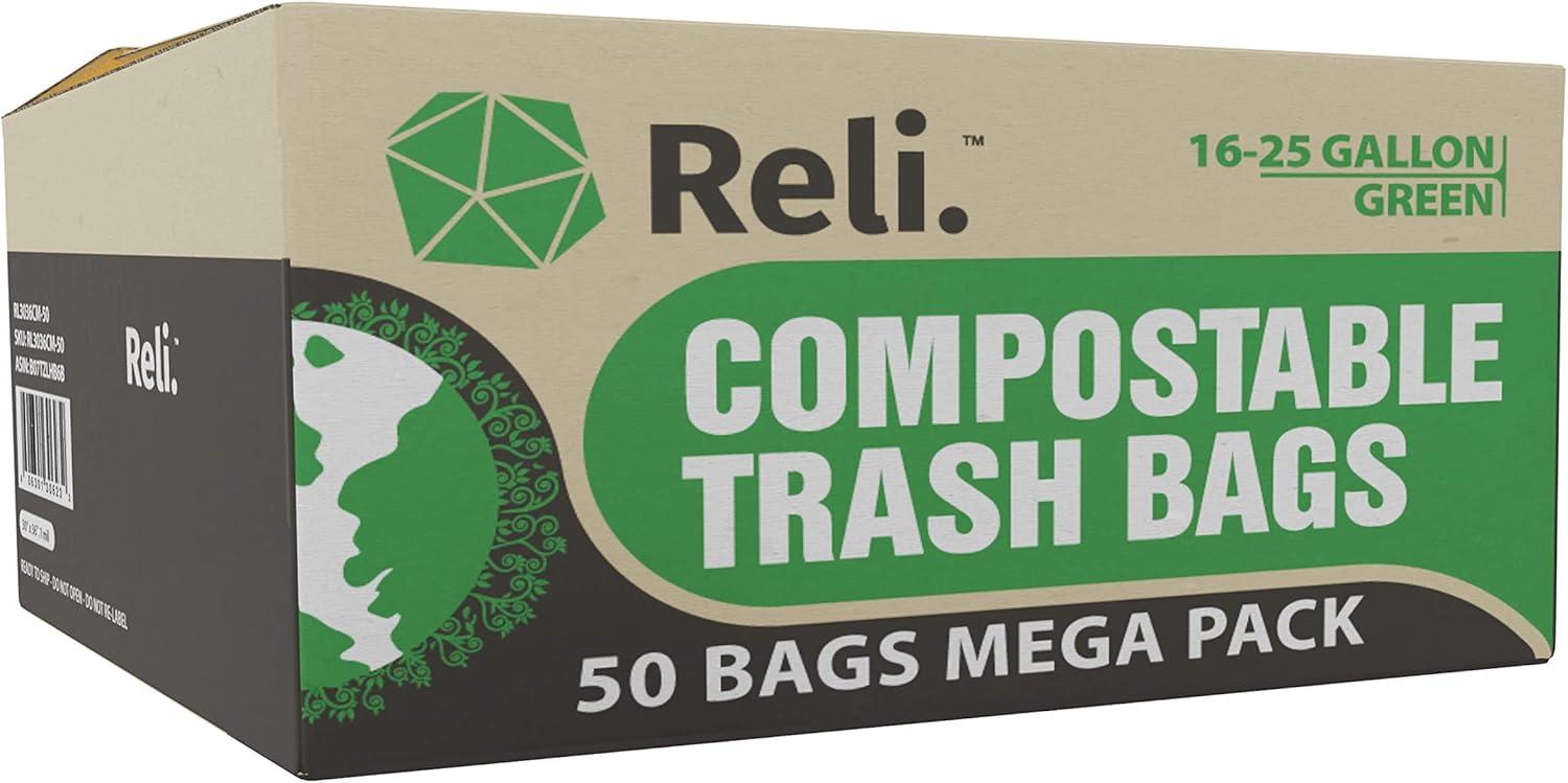 image:imageReli Compostable 1625 Gallon Trash Bags 50 Count ASTM D6400 Green EcoFriendly For Compost