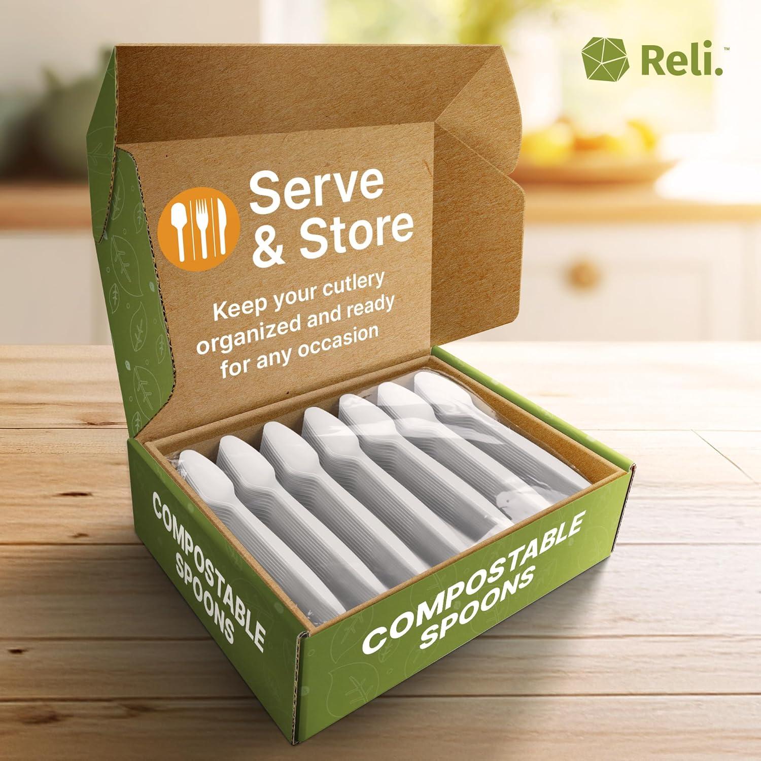 image:imageReli Compostable Spoons 200 Pack Soup Spoons Disposable Utensils Heavy Duty Compostable Utensils Cutlery for Party Hot Food Party Supplies BPA Free Cornstarch White