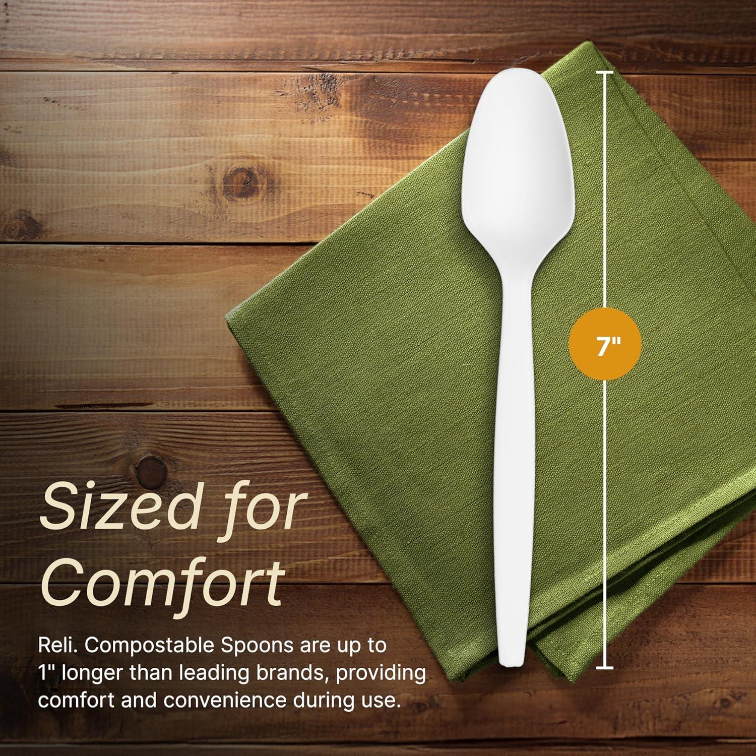 image:imageReli Compostable Spoons 200 Pack Soup Spoons Disposable Utensils Heavy Duty Compostable Utensils Cutlery for Party Hot Food Party Supplies BPA Free Cornstarch White