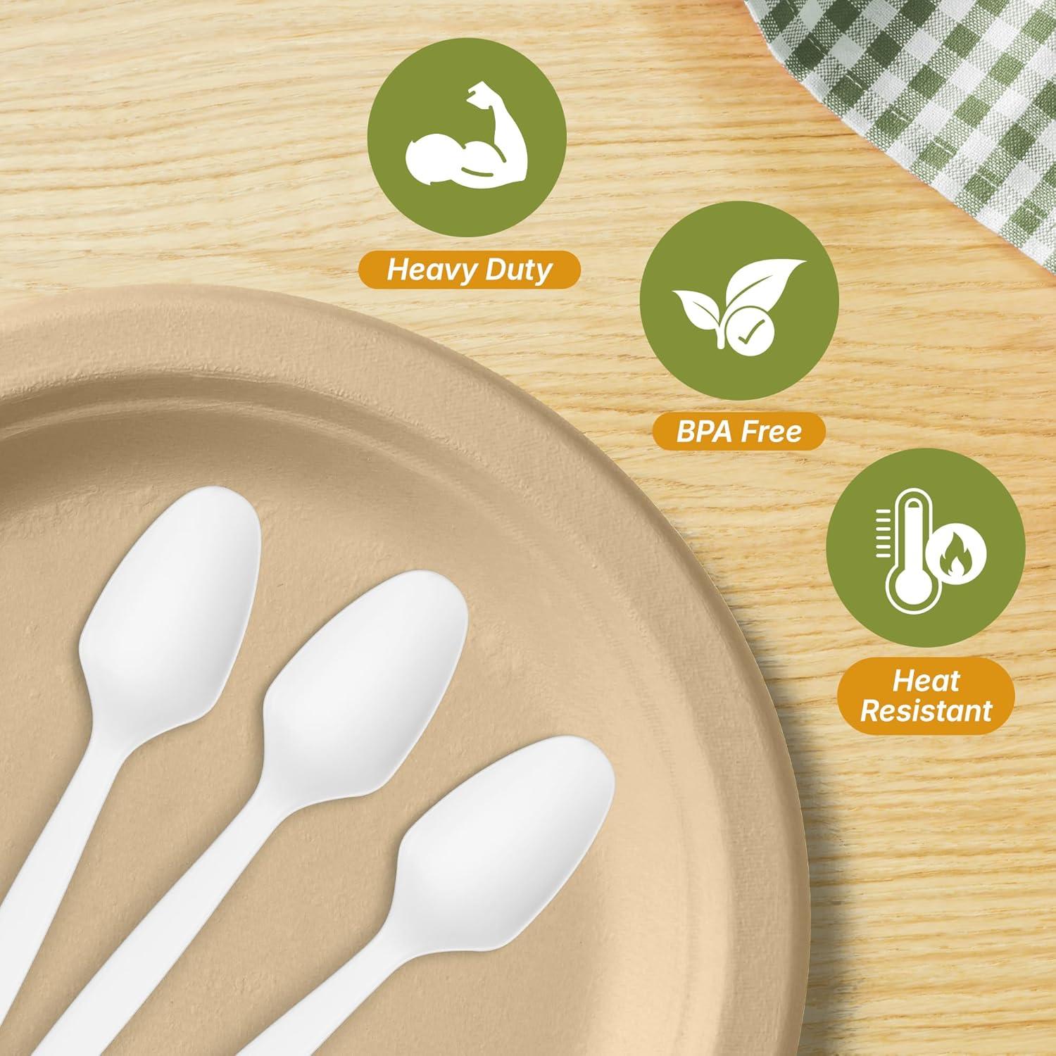 image:imageReli Compostable Spoons 200 Pack Soup Spoons Disposable Utensils Heavy Duty Compostable Utensils Cutlery for Party Hot Food Party Supplies BPA Free Cornstarch White