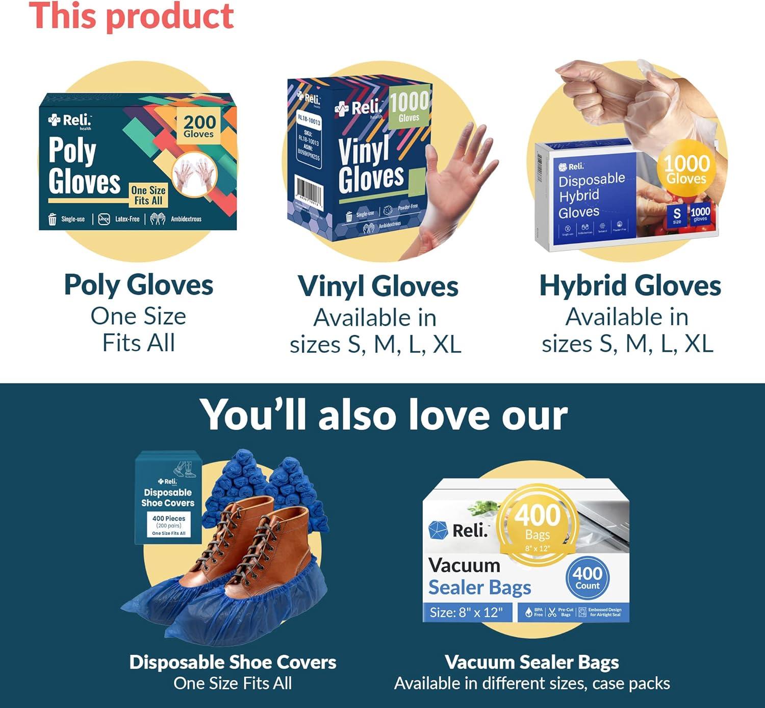 image:imageReli Disposable Gloves 200 Pcs Bulk Food GradeSafeServicePrep One Size Fits All Poly Plastic Gloves for CookingKitchen Embossed PE Plastic for Hand Protection Clear