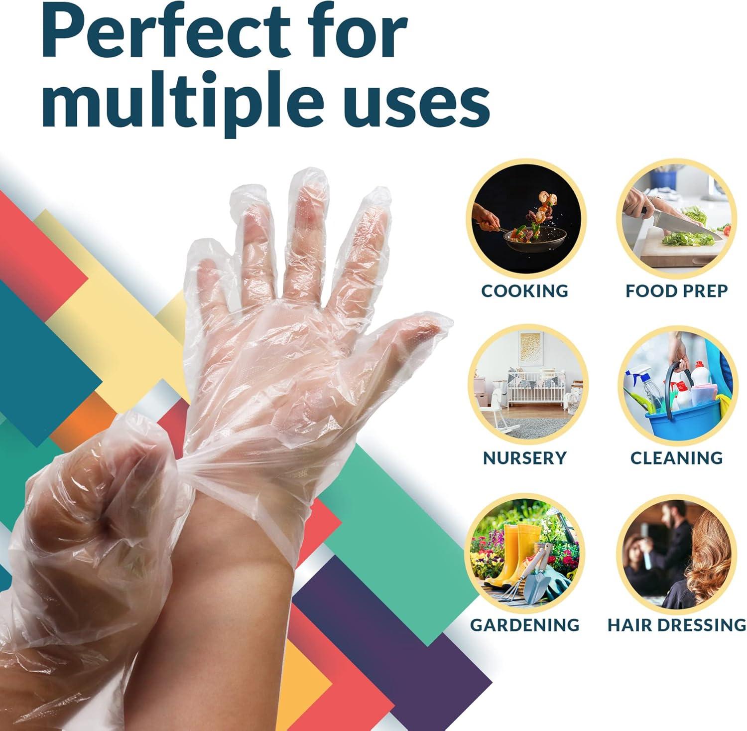 image:imageReli Disposable Gloves 200 Pcs Bulk Food GradeSafeServicePrep One Size Fits All Poly Plastic Gloves for CookingKitchen Embossed PE Plastic for Hand Protection Clear
