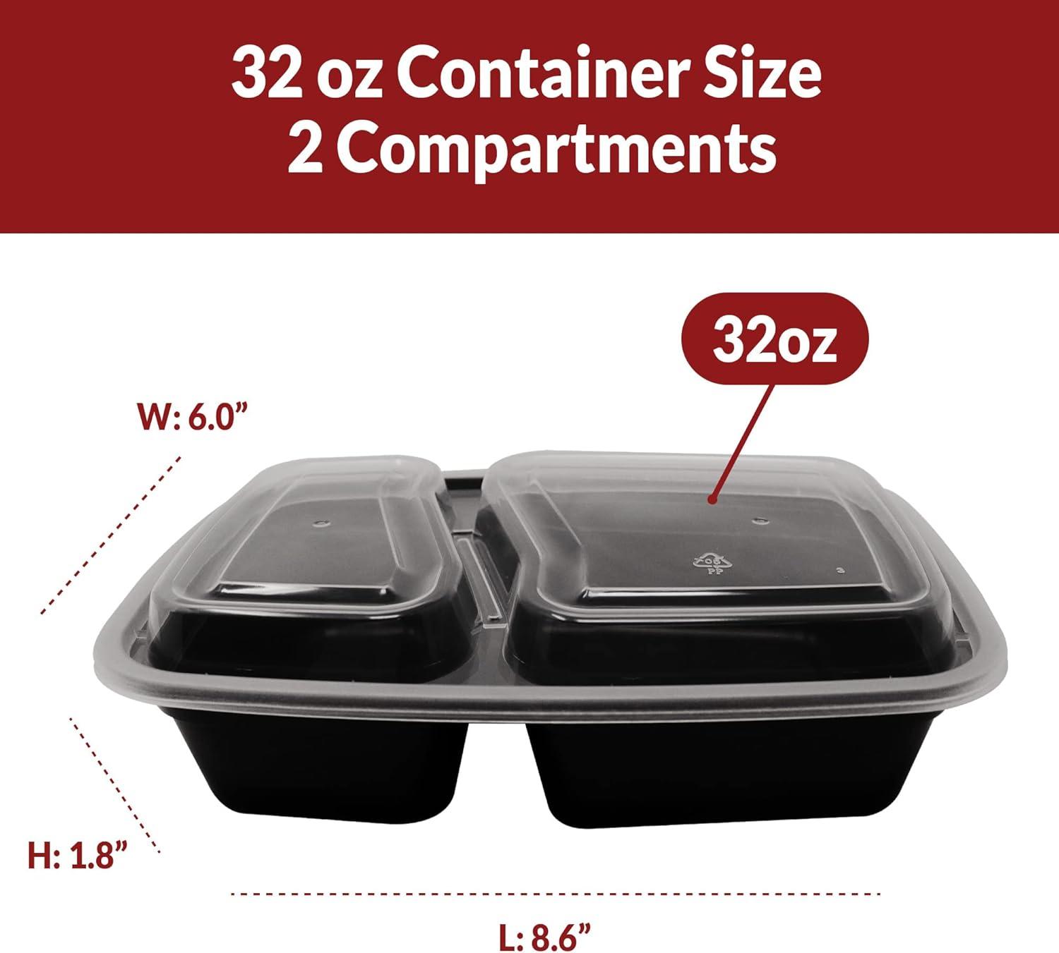 image:imageReli Meal Prep Containers 32 oz 45 Pack 2 Compartment Food Container wLids Microwavable Food Storage To Go Black Reusable Bento BoxLunch Box for Meal Prep