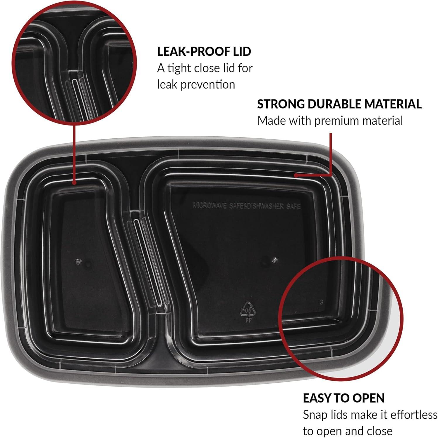 image:imageReli Meal Prep Containers 32 oz 45 Pack 2 Compartment Food Container wLids Microwavable Food Storage To Go Black Reusable Bento BoxLunch Box for Meal Prep