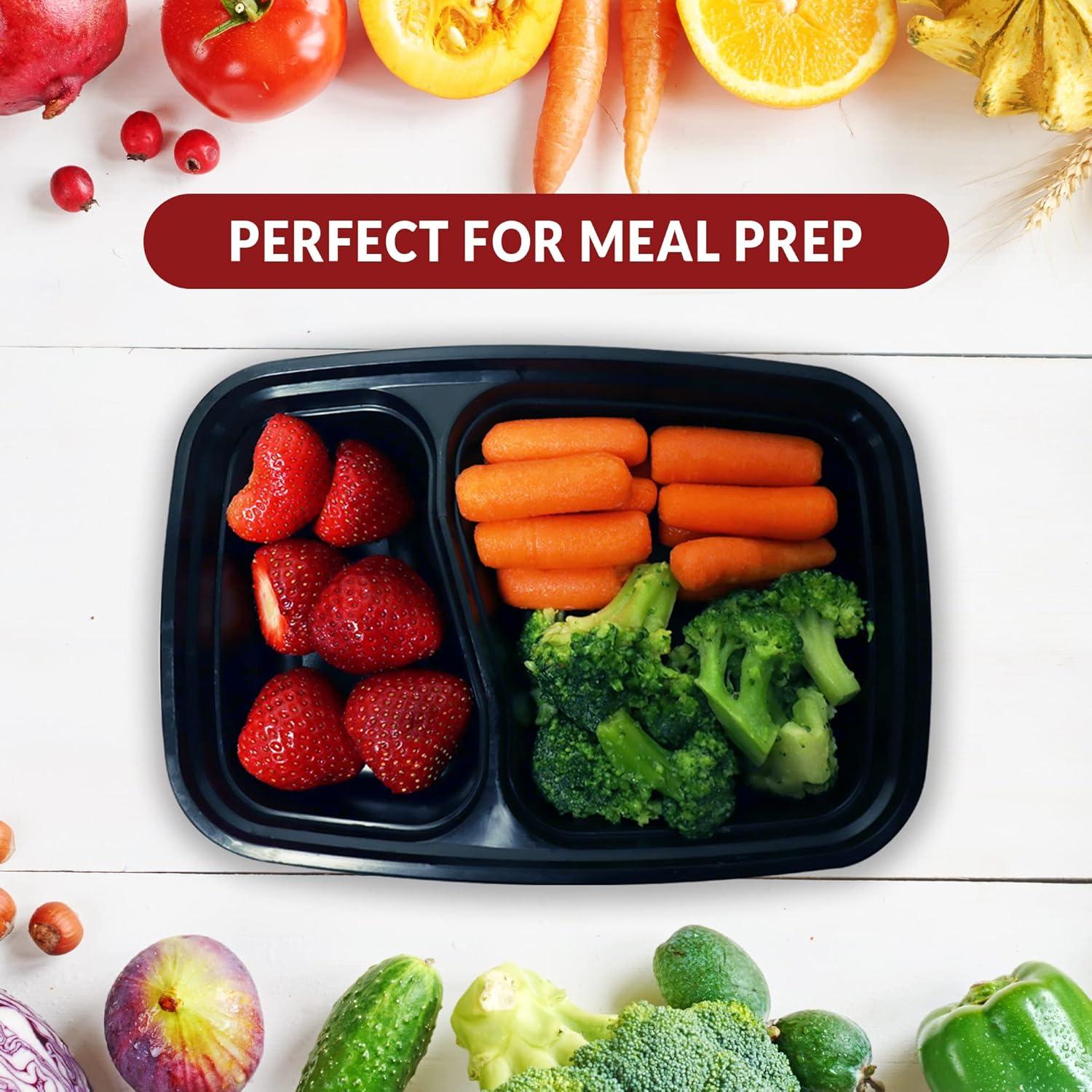 image:imageReli Meal Prep Containers 32 oz 45 Pack 2 Compartment Food Container wLids Microwavable Food Storage To Go Black Reusable Bento BoxLunch Box for Meal Prep