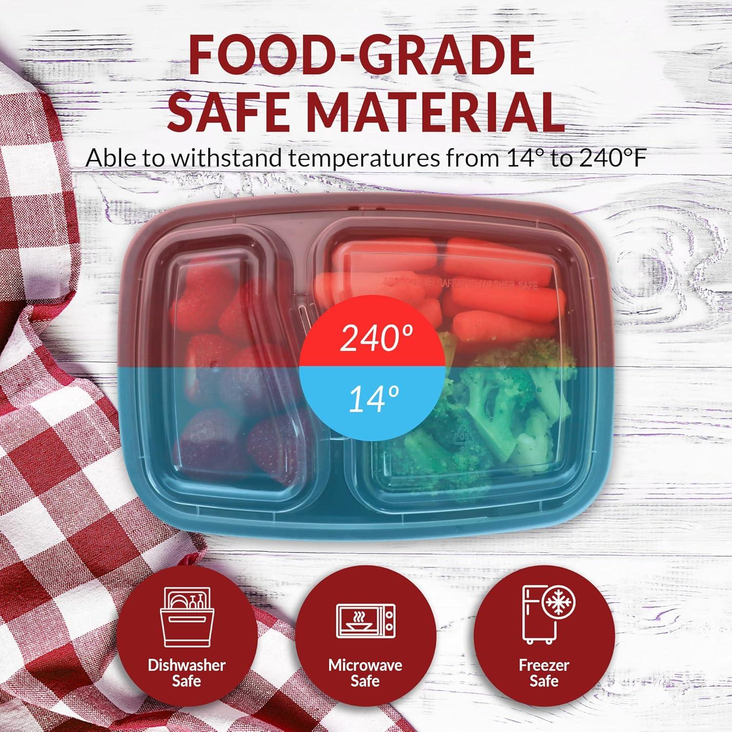 image:imageReli Meal Prep Containers 32 oz 45 Pack 2 Compartment Food Container wLids Microwavable Food Storage To Go Black Reusable Bento BoxLunch Box for Meal Prep
